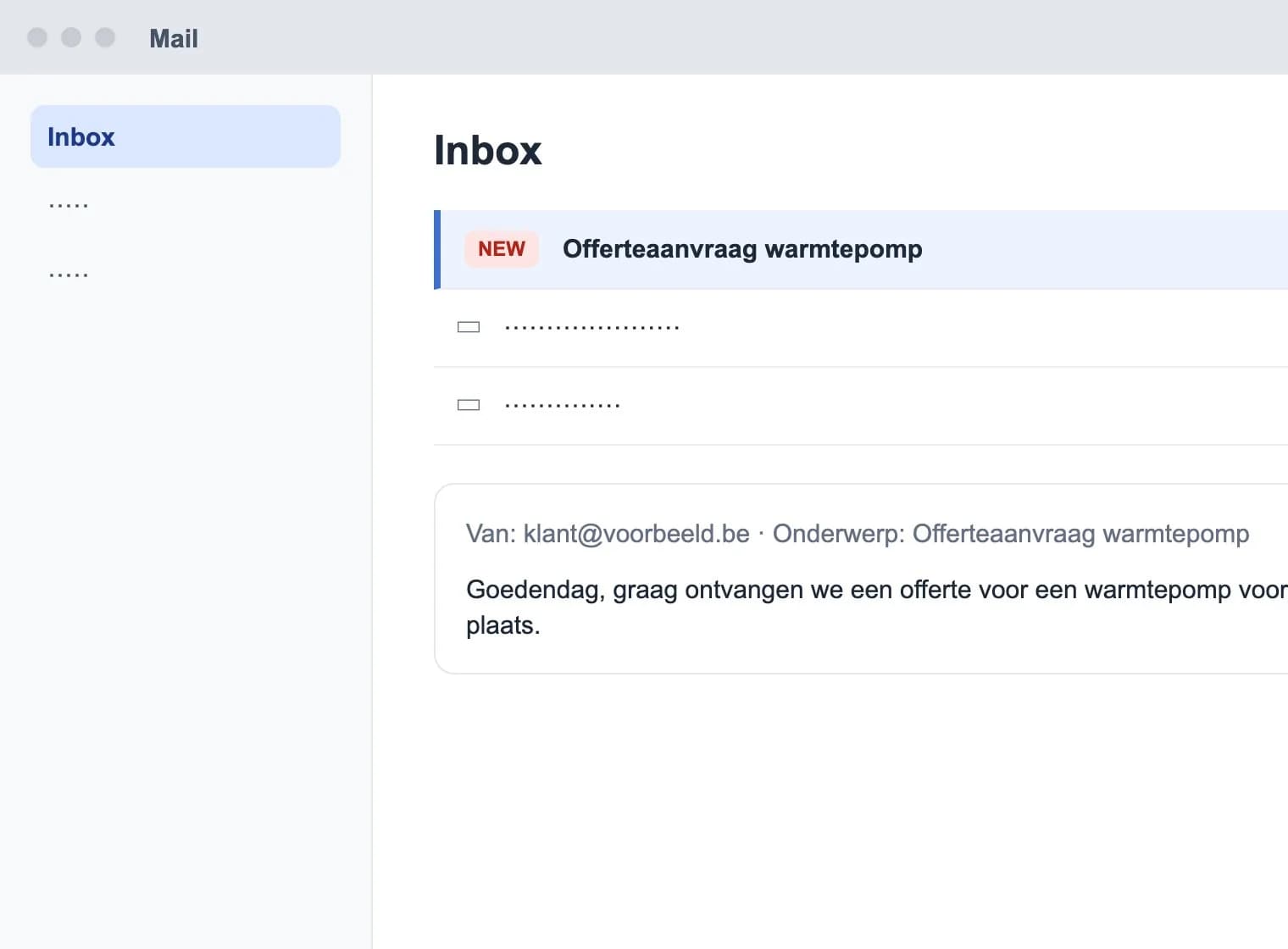 Opname van een mailbox met een offerteaanvraag