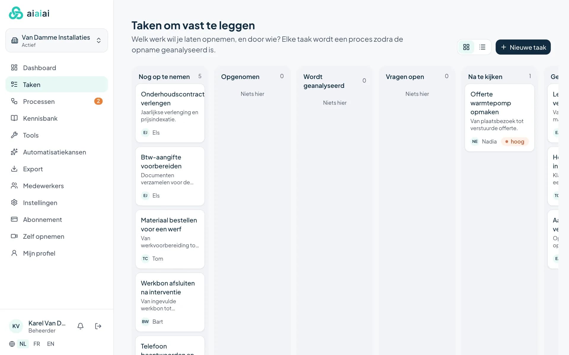 Taken klaarzetten