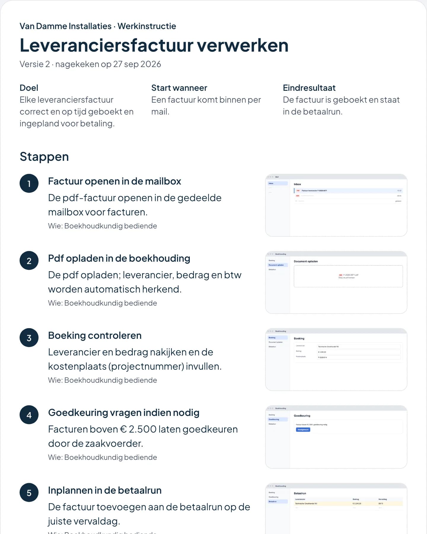 Gedeelde werkinstructie met een beeld bij elke stap